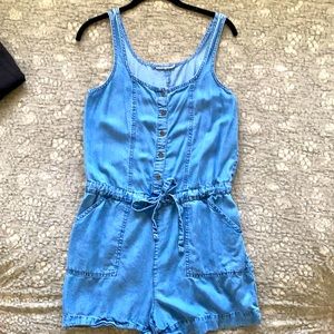 Denim drawstring romper